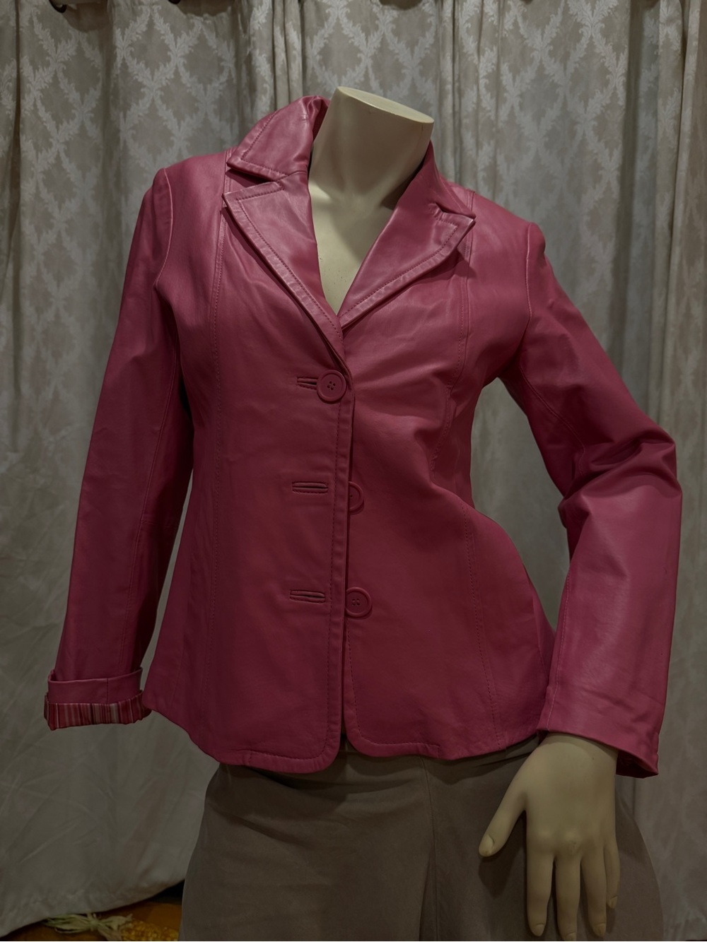 Dialogue Pink Leather Blazer Jacket